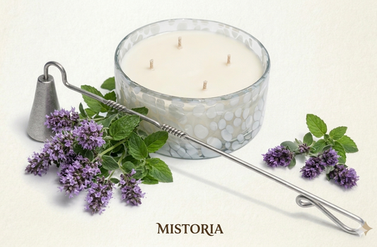 סט נר ריחני MIDNIGHT PATCHOULI & AMBER בזכוכית מארבל + מכבה נר