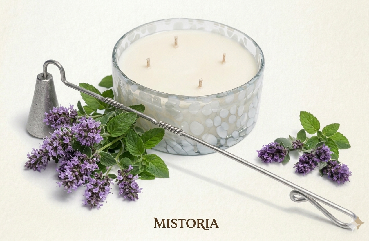 סט נר ריחני MIDNIGHT PATCHOULI & AMBER בזכוכית מארבל + מכבה נר